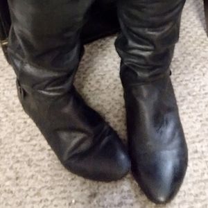 ZIGINY black leather over the knee low heel boots